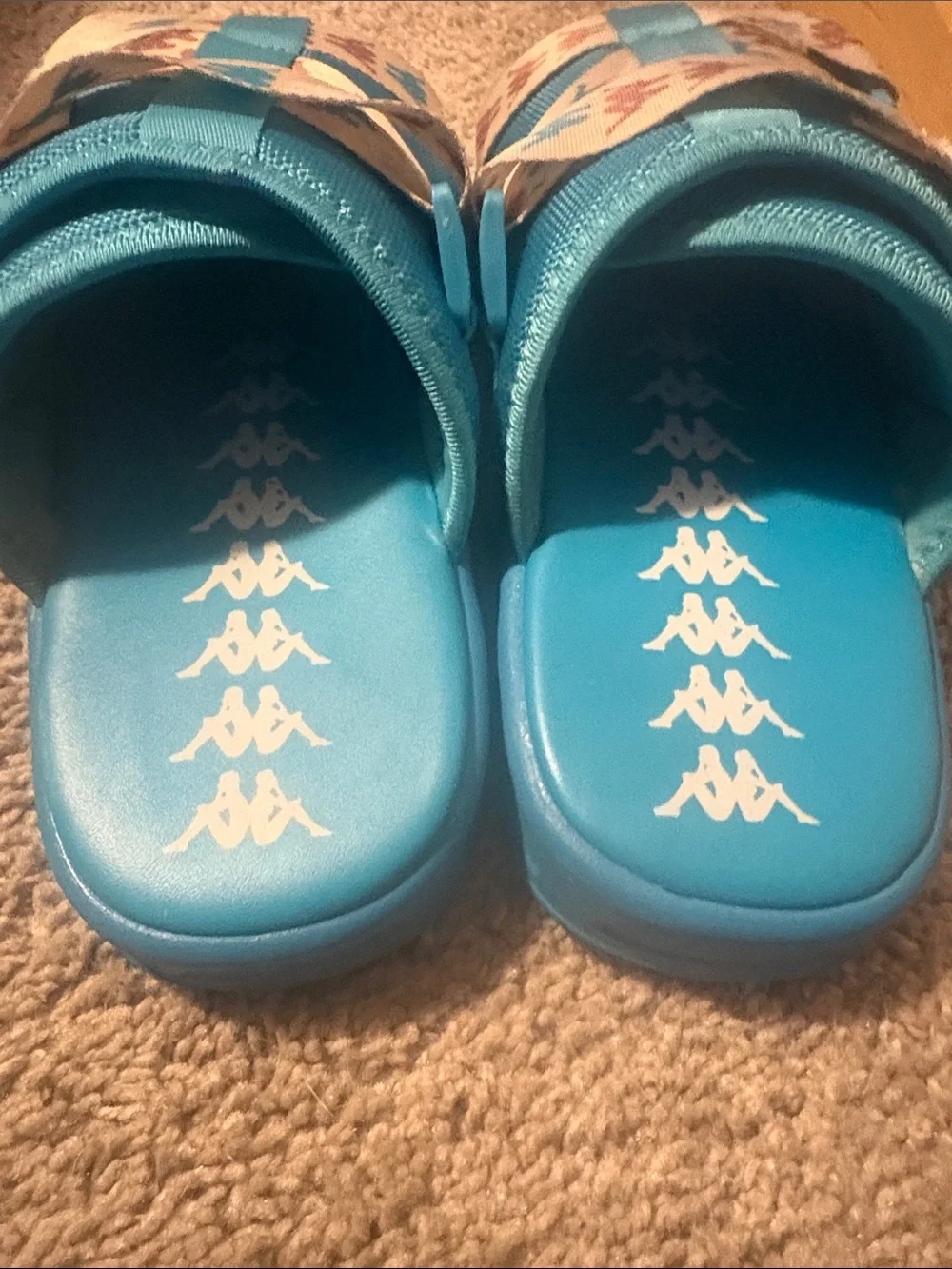 Kappa Turquoise Slide Sandals w/Patterned Cream Straps, Men’s Size 9
